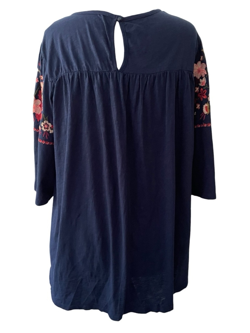 St. John's Bay Navy Tunic, Pink & Red Floral Embroidery, 3/4 sleeve, Tassels XXL - Picture 4 of 9